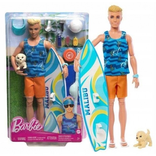 BARBIE LALKA KEN SURFER AKCESORIA + PIESEK /6 -zdjęcie numer 1