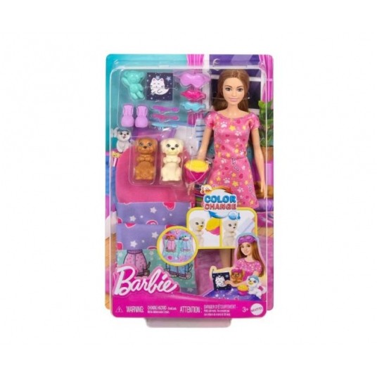 BARBIE PIŻAMA PARTY LALKA Z PIESKIEM + AKCESORIA/4 -zdjęcie numer 1