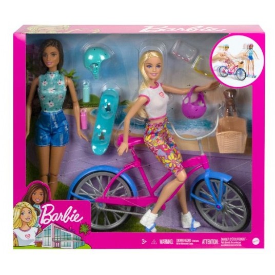 BARBIE ZESTAW 2x LALKA NA ROWERZE I DESKOROLCE/4 -zdjęcie numer 1