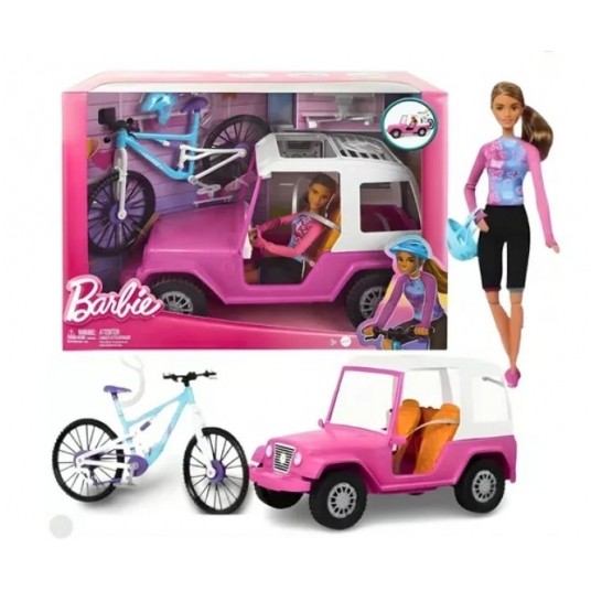 BARBIE ZESTAW LALKA + AUTO JEEP + ROWER /1 -zdjęcie numer 1