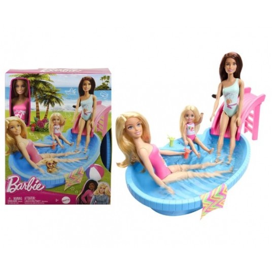 BARBIE ZESTAW LALKA Z BASENEM I ZJEŻDŻALNIĄ /4 -zdjęcie numer 1