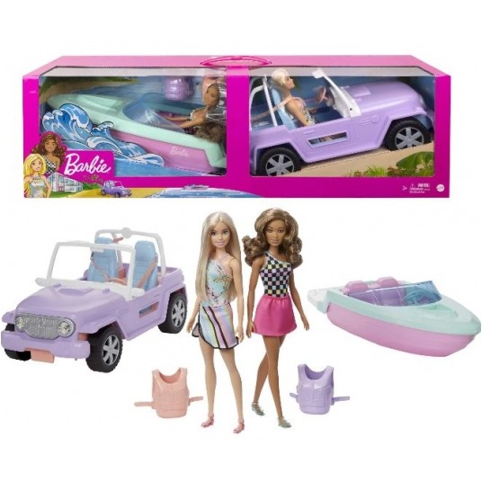 BARBIE ZESTAW SAMOCHÓD + ŁÓDŹ + 2x LALKA /1 -zdjęcie numer 1
