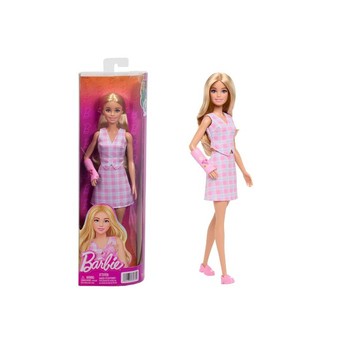 BARBIE FASHIONISTA LALKA Z GIPSEM W RÓŻOWYM STROJU #243