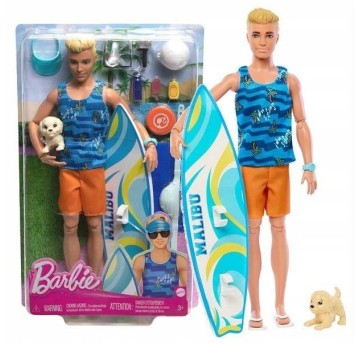 BARBIE LALKA KEN SURFER AKCESORIA + PIESEK /6