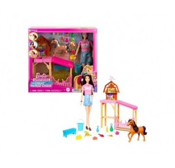BARBIE MYSTERIES ZESTAW STAJNIA KUCYK + AKCESORIA