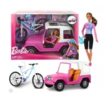 BARBIE ZESTAW LALKA + AUTO JEEP + ROWER /1