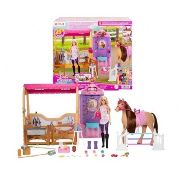 BARBIE ZESTAW STADNINA KONI + LALKA I AKCESORIA