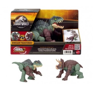 JURASSIC WORLD NASUTOCERATOPS GIGANTOSAURUS 2W1 /2
