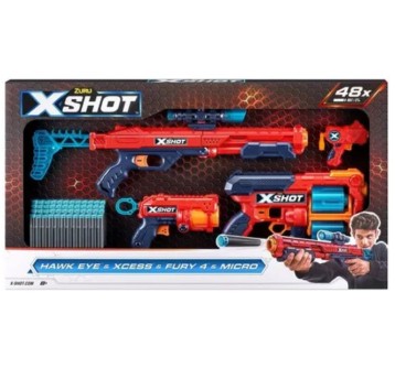 *** ZURU X-SHOT HAWK EYE +XCESS FURY 4 + MICRO /4